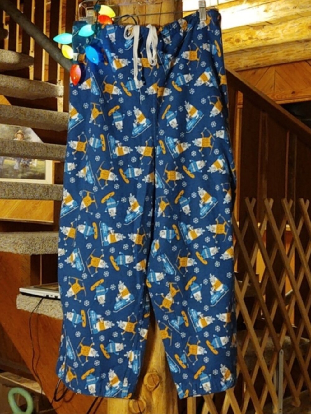 Skiing Dog Blue Flannel Pajama Pants Plus Size 2X